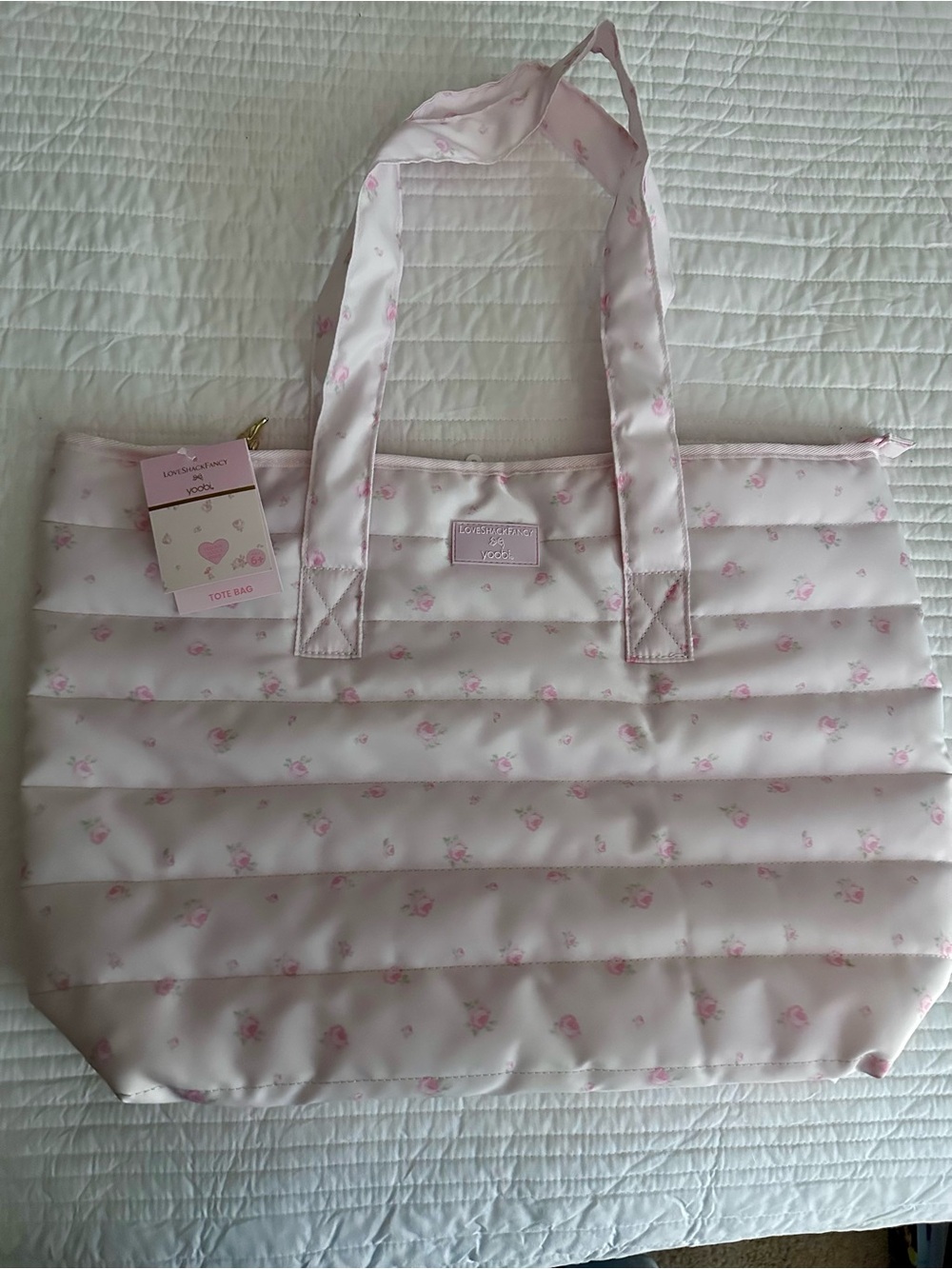 LoveShackFancy Pink Floral Quilted Tote Bag